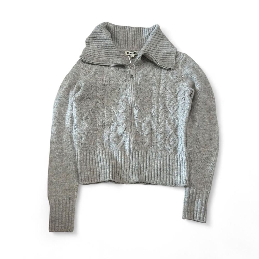 Janabelle Oatmeal Cable Knit Zip Up Cardigan Sweater